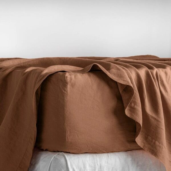 French Flax Linen Fitted Sheet in Hazelnut, Queen / 50cm
